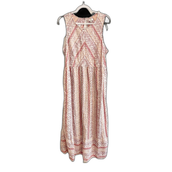 True Craft Embroidered Peasant Sleeveless Maxi Dress 0X Cotton Pink Cream Boho - Picture 1 of 13
